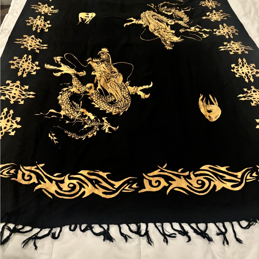 Black and Gold Rayon Dragon Tapestry